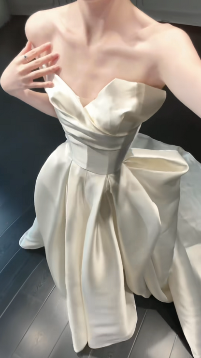 Eternal Strapless A-Line Wedding Dress White Satin Bridal Dress ED07841