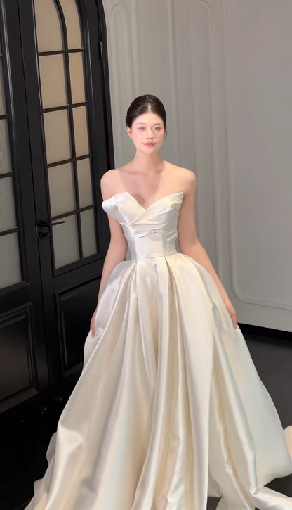 Eternal Strapless A-Line Wedding Dress White Satin Bridal Dress ED07841