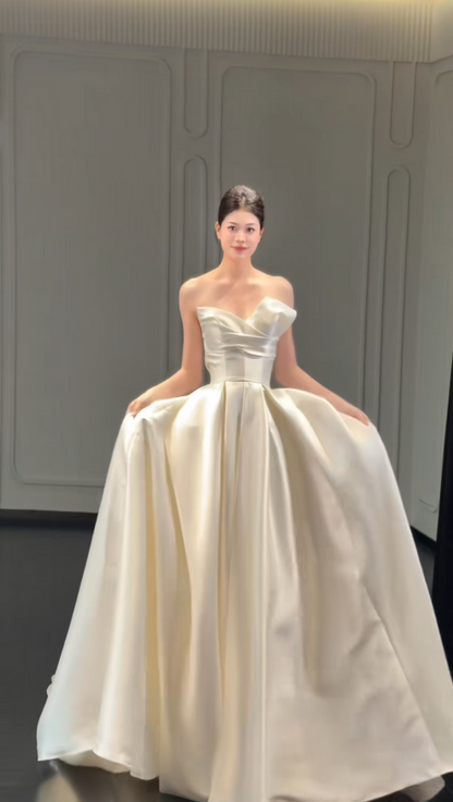 Eternal Strapless A-Line Wedding Dress White Satin Bridal Dress ED07841