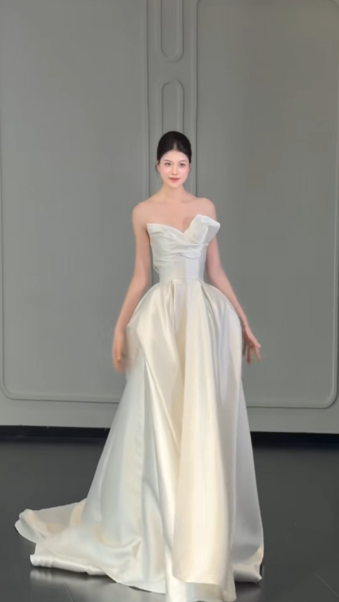 Eternal Strapless A-Line Wedding Dress White Satin Bridal Dress ED07841