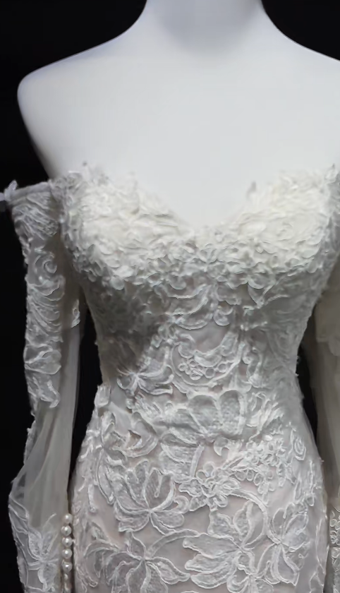 Eternal Off-shoulder Mermaid Wedding Dress White Lace Bridal Dress ED07843