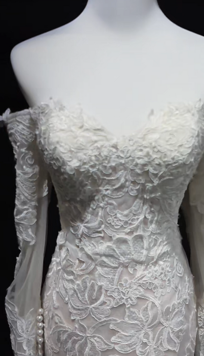 Eternal Off-shoulder Mermaid Wedding Dress White Lace Bridal Dress ED07843