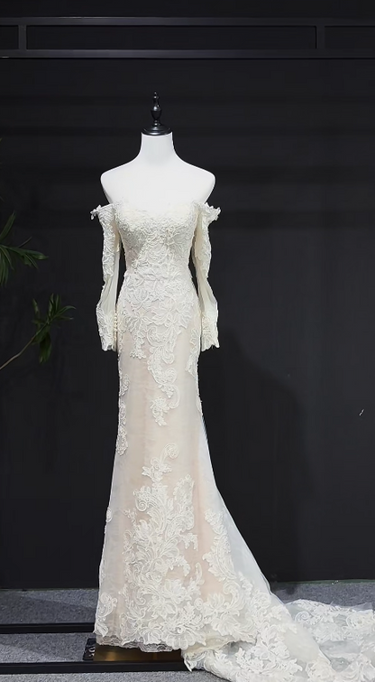 Eternal Off-shoulder Mermaid Wedding Dress White Lace Bridal Dress ED07843