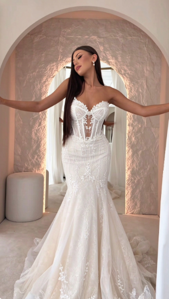 Eternal Sweetheart Mermaid Wedding Dress White Lace Bridal Dress ED07845