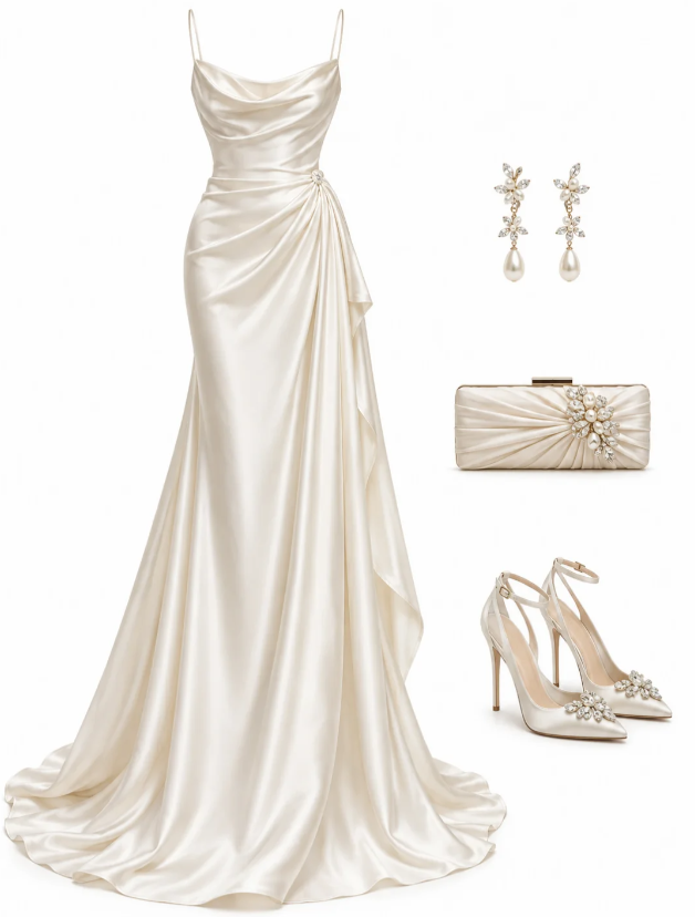 Chic White Prom Dress Sheath Satin Long Evening Dress DP07850
