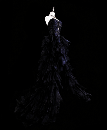 Chic Black Prom Dress Sheath Satin Long Evening Dress DP07852