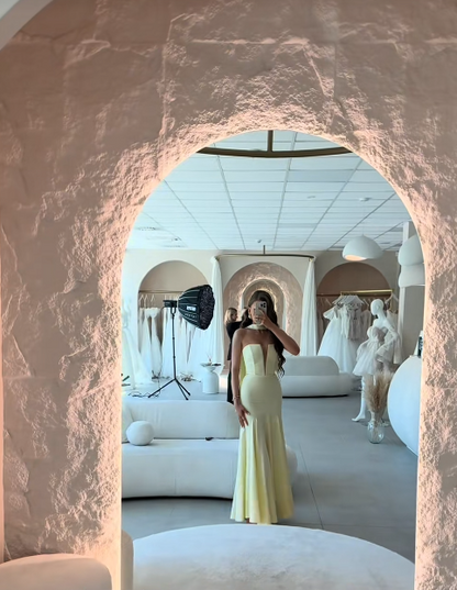 Chic Yellow Prom Dress Sheath Satin Long Evening Dress DP07854
