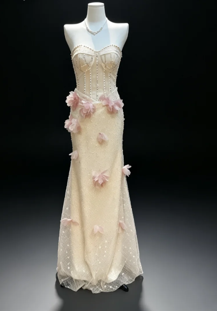 Chic Pale Yellow Prom Dress Sheath Tulle Long Evening Dress DP07859