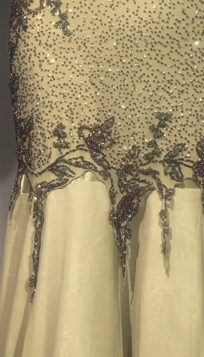 Chic Gold Prom Dress Sheath Chiffon Beaded Long Evening Dress DP07865