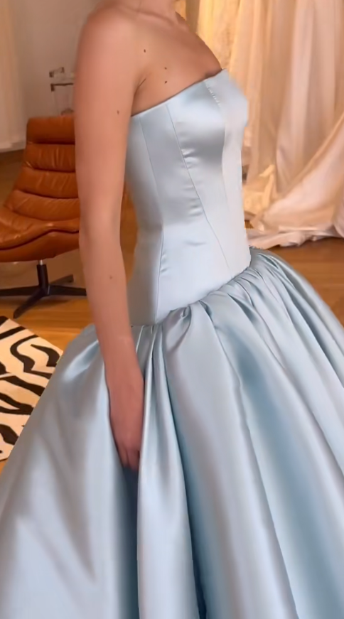 Chic Champagne Prom Dress A-Line Satin Long Evening Dress DP07867