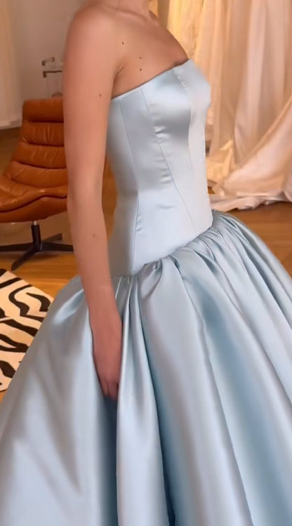 Chic Champagne Prom Dress A-Line Satin Long Evening Dress DP07867