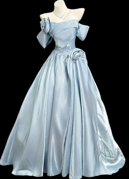 Chic Blue Prom Dress A-line Satin Long Evening Dress  DP07870