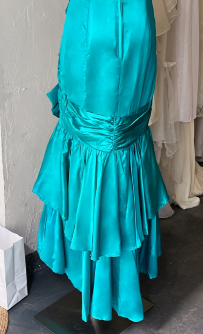Chic Blue Prom Dress Sheath Satin Long Evening Dress DP07873