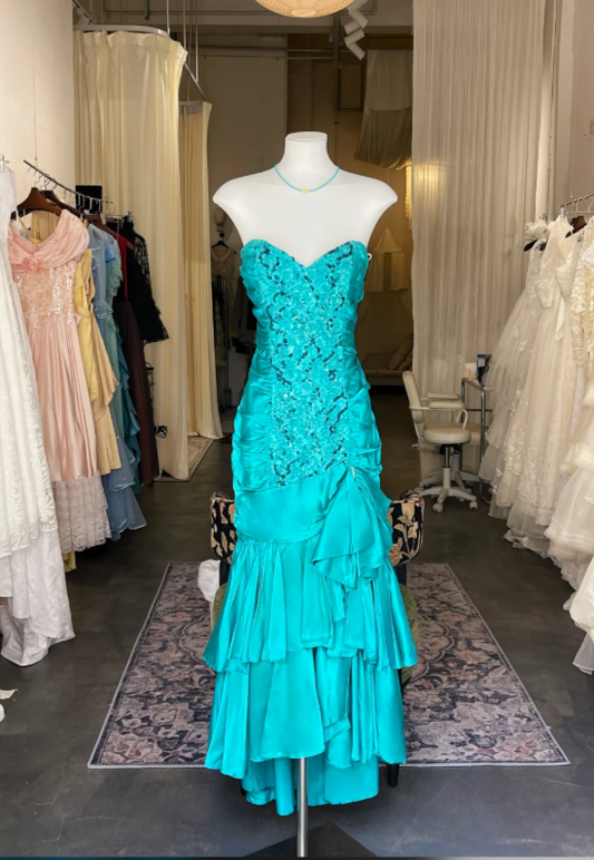 Chic Blue Prom Dress Sheath Satin Long Evening Dress DP07873