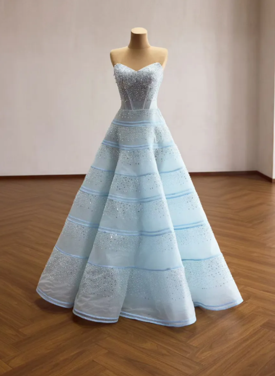 Chic Blue Prom Dress A-Line Tulle Long Evening Dress DP07874