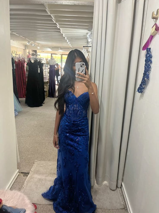 Chic Blue Prom Dress Sheath Sequins Long Evening Dress DP07875