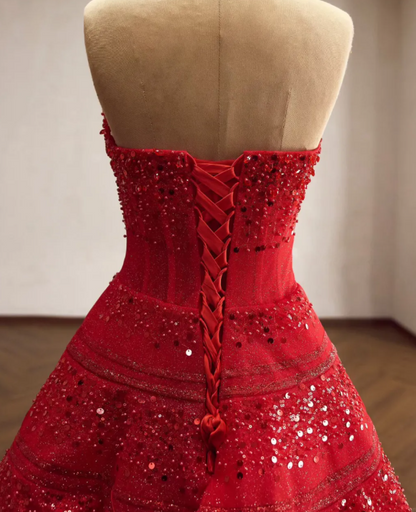 Chic Red Prom Dress A-Line Tulle Long Evening Dress DP07883
