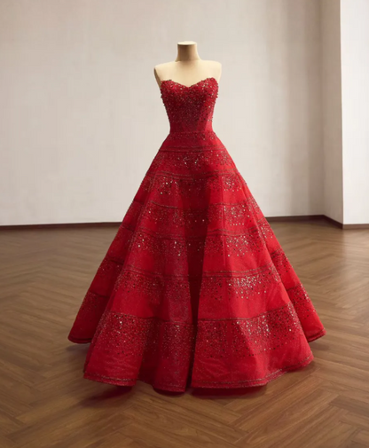 Chic Red Prom Dress A-Line Tulle Long Evening Dress DP07883