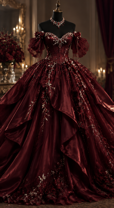 Chic Burgundy Prom Dress A-Line Satin Beaded Long Evening Dress DP07885