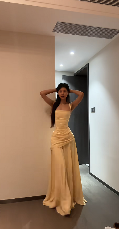 Pretty Gold Prom Dress Sheath Chiffon Beaded Long Evening Dress DP07895