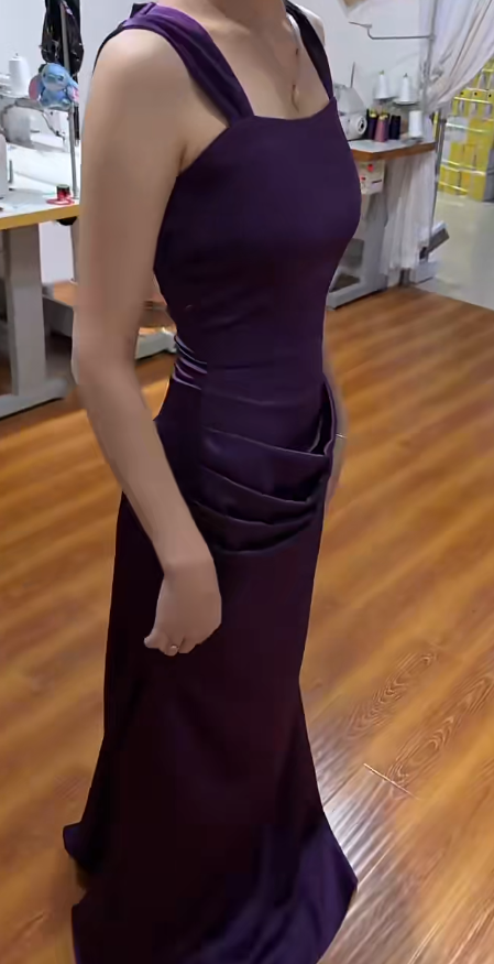 Pretty Deep Purple Prom Dress Sheath Satin Long Evening Dress DP07904