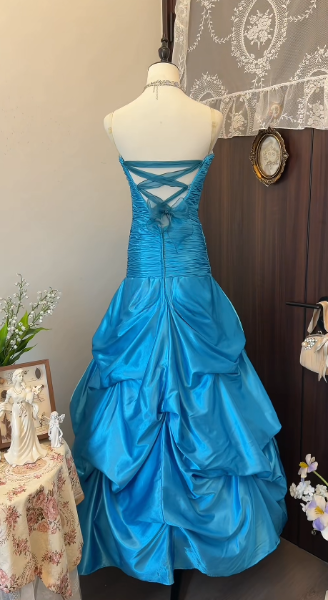 Pretty Blue Prom Dress Sheath Satin Long Evening Dress DP07916