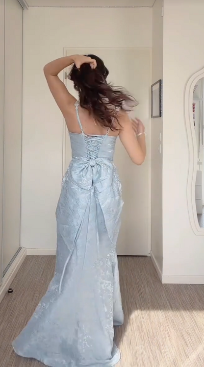 Pretty Pale Blue Prom Dress Mermaid Satin  Long Evening Dress DP07919