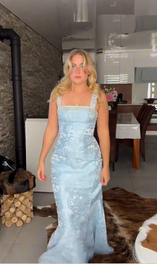 Pretty Pale Blue Prom Dress Mermaid Satin  Long Evening Dress DP07919