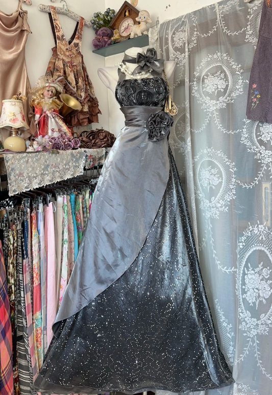 Hübsches dunkelgraues Ballkleid aus Satin in A-Linie, langes Abendkleid DP07923