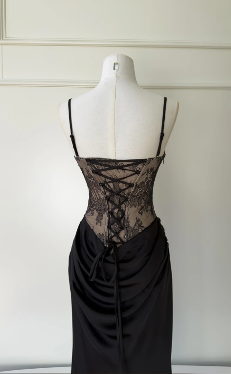 Pretty Black Prom Dress Sheath Lace Long Evening Dress DP07925