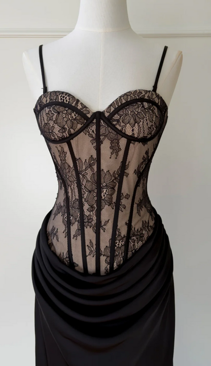 Pretty Black Prom Dress Sheath Lace Long Evening Dress DP07925