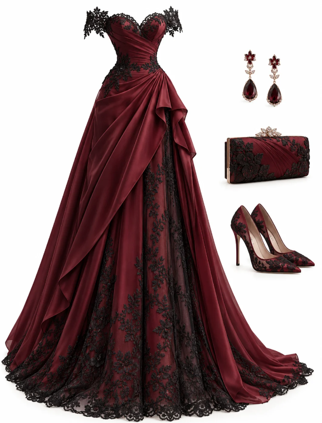 Pretty Burgundy Prom Dress A-Line Satin Long Evening Dress DP07926