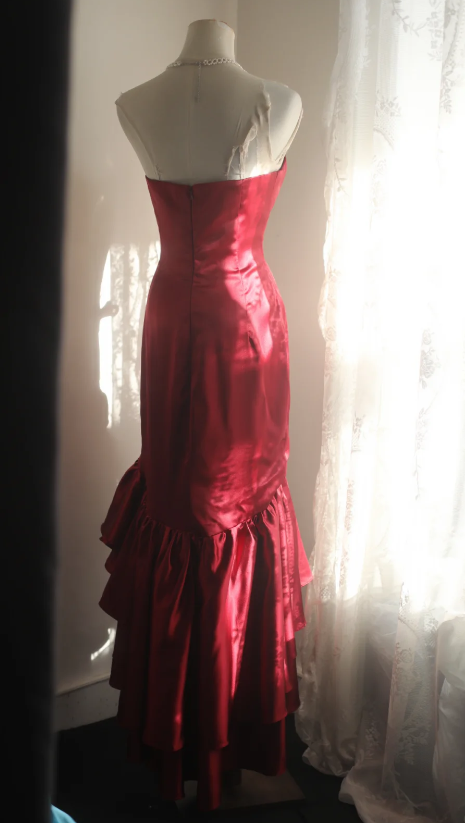 Pretty Red Prom Dress Sheath Satin Long Evening Dress DP07927