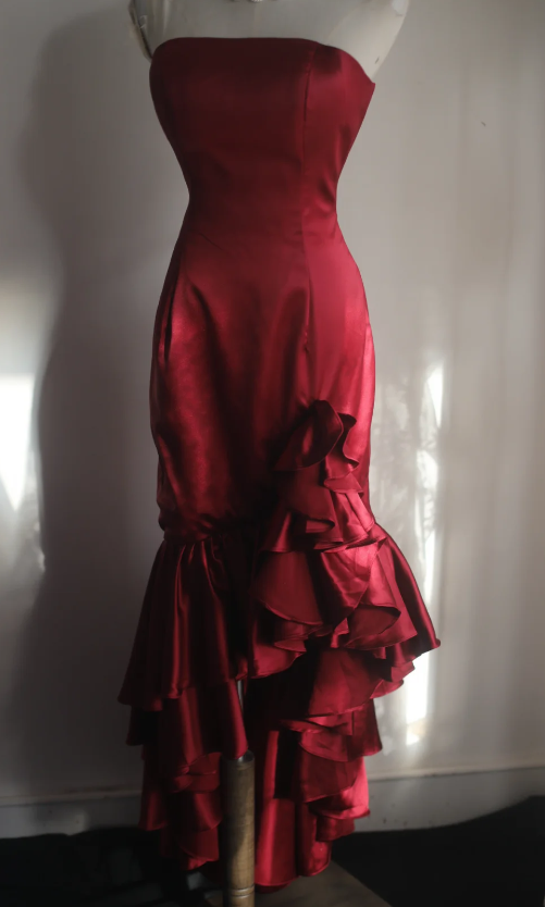 Pretty Red Prom Dress Sheath Satin Long Evening Dress DP07927