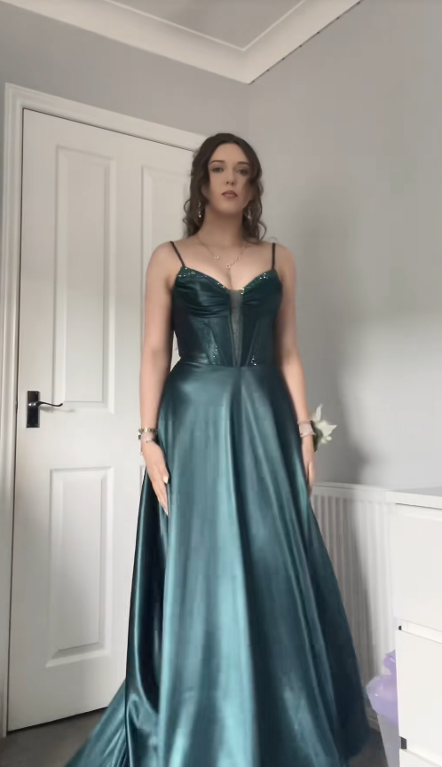 Charmante robe de bal verte  Robe de soirée longue fourreau en satin DP07930