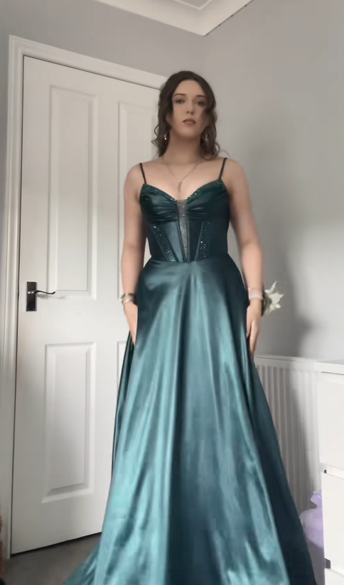 Charmante robe de bal verte  Robe de soirée longue fourreau en satin DP07930