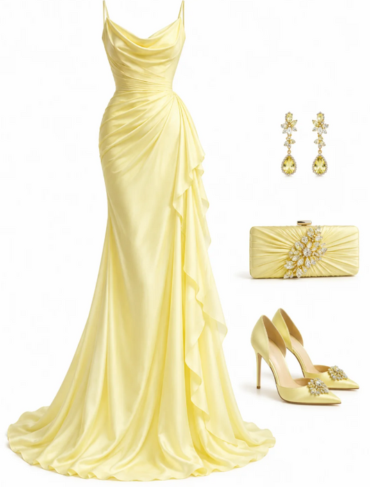 Reizendes gelbes Abschlussballkleid Etui-Chiffon langes Abendkleid DP07934