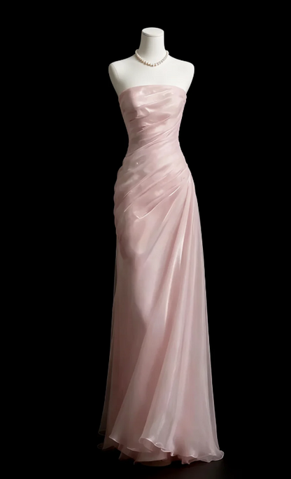 Magnifique robe de bal rose bustier, robe de soirée longue fourreau en tulle DP07944