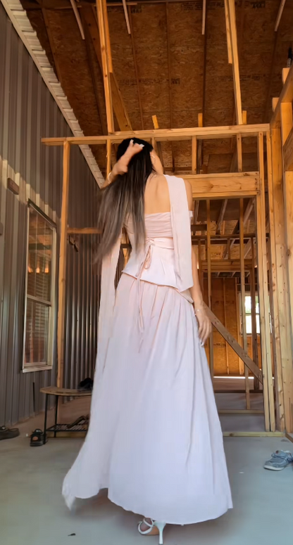 Wunderschönes schulterfreies rosa A-Linien-Abendkleid aus Chiffon DP07946