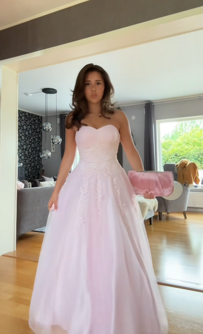 Magnifique robe de bal rose bustier en tulle coupe trapèze longue robe de soirée DP07948