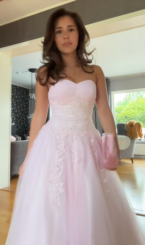 Magnifique robe de bal rose bustier en tulle coupe trapèze longue robe de soirée DP07948