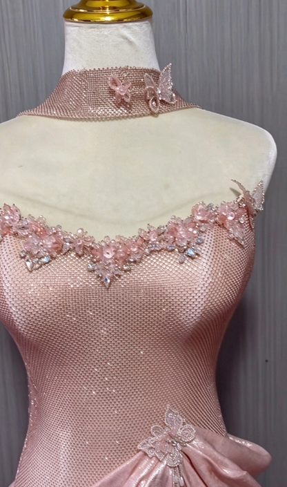 Magnifique robe de bal rose bustier, robe de soirée longue fourreau en satin DP07951