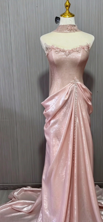 Magnifique robe de bal rose bustier, robe de soirée longue fourreau en satin DP07951