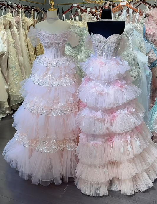 Gorgeous Sweet 16 Dress Pink Prom Dress A-Line Tulle Long Evening Dress DP07952