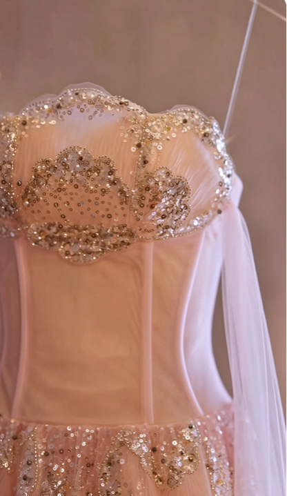 Robe de bal rose glamour à épaules dénudées, robe de soirée longue fourreau en tulle DP07955