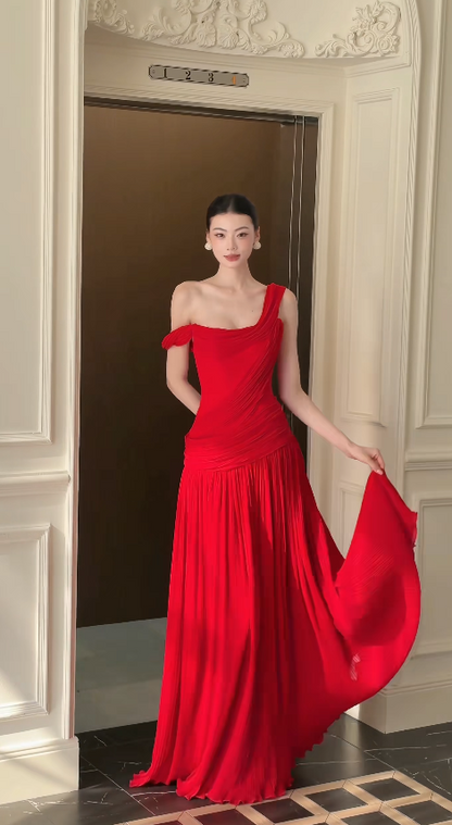 Robe de bal rouge glamour, robe de soirée longue fourreau en mousseline DP07958