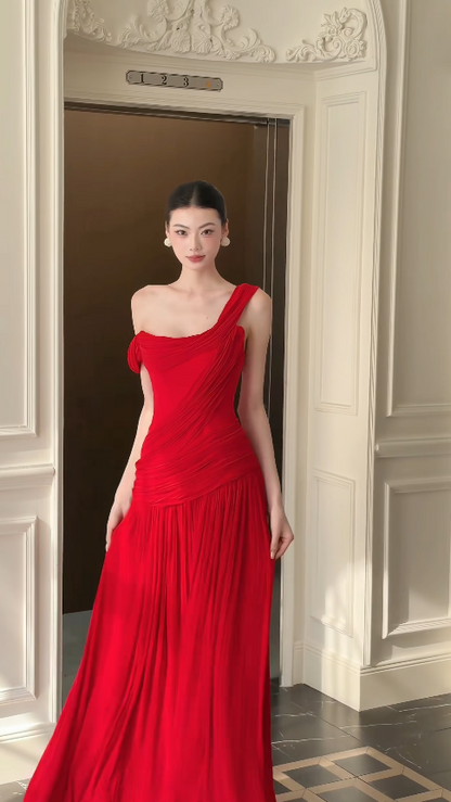 Robe de bal rouge glamour, robe de soirée longue fourreau en mousseline DP07958