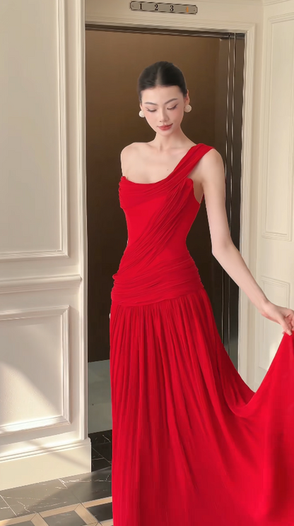Robe de bal rouge glamour, robe de soirée longue fourreau en mousseline DP07958