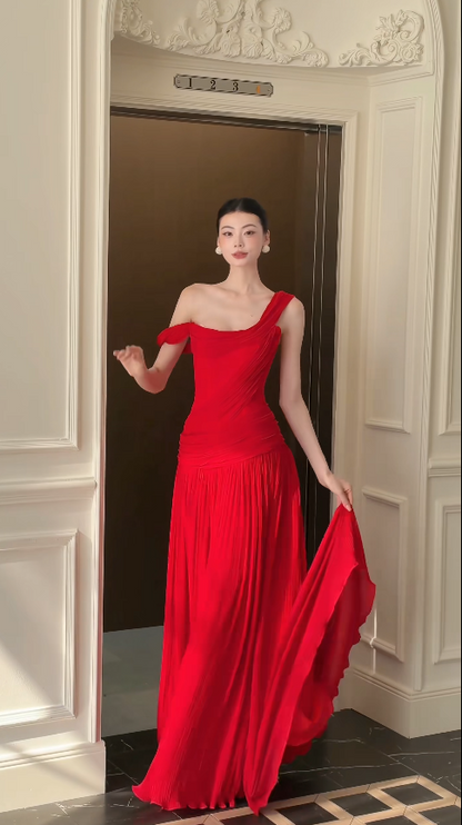 Robe de bal rouge glamour, robe de soirée longue fourreau en mousseline DP07958