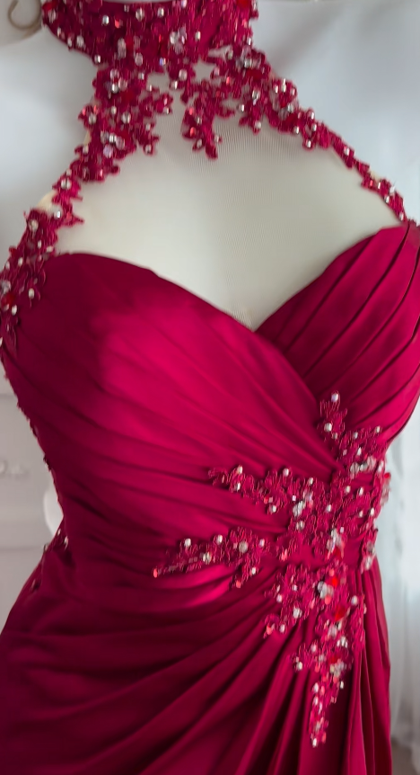 Glam Red Prom Dress Sheath Satin Long Evening Dress DP07959